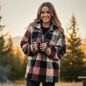 Plaid Fleece Quarter-Zip Pullover Simply Southern CabinCore GorpCore  S114